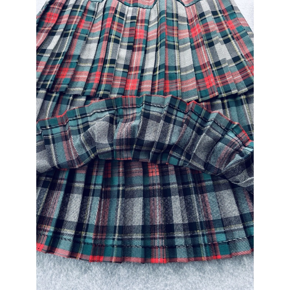 Vintage 80s Tartan Plaid 2pc Skirt Set Black Sweater Pleated Tiered Holiday 7/8 - Picture 15 of 15